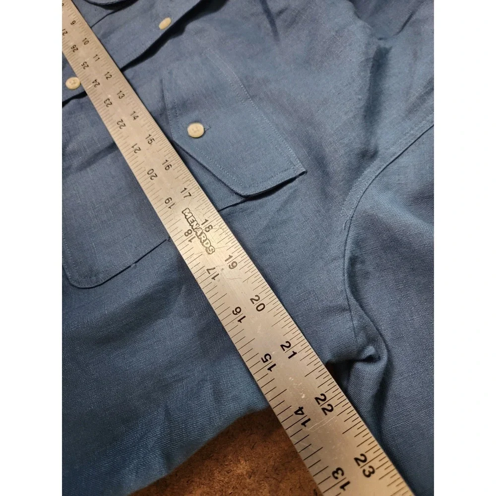 Ralph Lauren Shirt Womens Large Blue Linen Long Sleeve Button Up Beachy Coastal - Picture 12 of 15